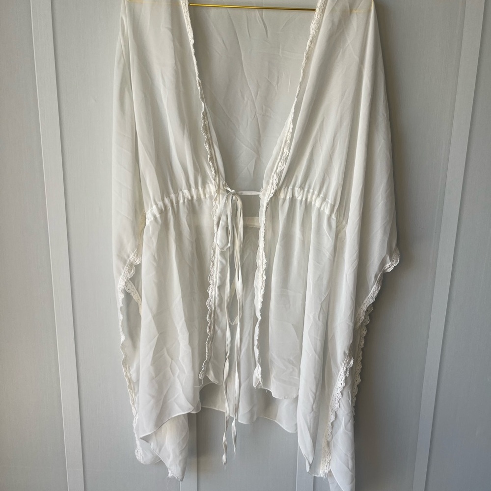 White Sheer Tie-Front Bathing Suit Cover-Up